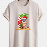 Regular Fit Summer Beach Santa Print Cotton T-Shirt