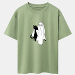 Ghost Black Cat Print Drop Shoulder Oversize T-Shirt