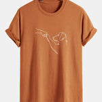 Regular Fit Dog Line Drawing Print Cotton T-Shirt