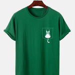 Cat Slipping Out Of Pocket Print T-Shirt