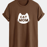 Regular Fit Cat Mom Print Cotton T-Shirt