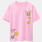 Sun And Flowers Print Drop Shoulder Oversize T-Shirt