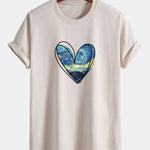 Regular Fit Starry Sky Heart Print Cotton T-Shirt