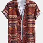 Floral Geometric Patchwork Print Cotton Shirt