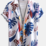Colorful Leaf Print Button Up Shirt & Swim Shorts
