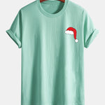 Regular Fit Santa Hat Print Cotton T-Shirt