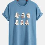 Regular Fit Ghost Reading Book Print Cotton T-Shirt