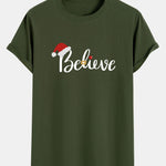 Christmas Believe Print Cotton Arc Hem T-Shirt