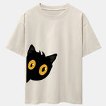 Black Cat Is Watching Print Drop Shoulder Oversize T-Shirt