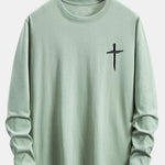 Long Sleeve Cross Print Cotton T-Shirt
