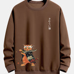 Samurai Warrior Cat Print Relax Fit Sweatshirt