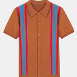 Short Sleeve Multi Stripe Button Up Sweater Polo