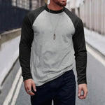 Men's Retro Casual Colorblock Round Neck Long Sleeve T-Shirt