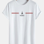 Paris Stripes Print Cotton Arc Hem T-Shirt