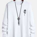 Long Sleeve Rose Print Cotton T-Shirt