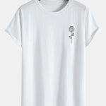 Rose Print Cotton Arc Hem T-Shirt