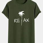 Relax Palm Tree Print Cotton Arc Hem T-Shirt