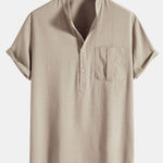 Linen Look Henley Collar Shirt & Linen Cotton Blend 11" Shorts