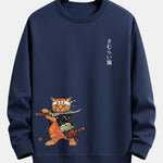 Samurai Warrior Cat Print Relax Fit Sweatshirt