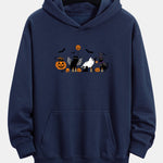 Halloween Pumpkin Black Cat Print Relax Fit Hoodie