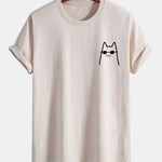 Regular Fit Cat With Sunglasses Print Cotton T-Shirt