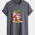 Regular Fit Summer Beach Santa Print Cotton T-Shirt