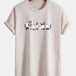 Regular Fit Black Cat Ghost Print Cotton T-Shirt