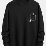Long Sleeve Pocket Planet Astronaut Print Cotton T-Shirt