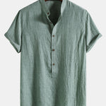 Short Sleeve Half Button Fly Henley Collar Shirt