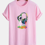 Regular Fit Dissolving Headphones Print Cotton T-Shirt
