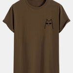 Cat With Sunglasses Print Cotton Arc Hem T-Shirt