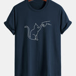 Regular Fit Fist Bump Cat Print Cotton T-Shirt