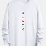 Long Sleeve Black Slogan Print Cotton Arc Hem T-Shirt