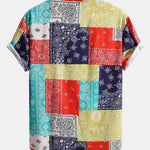 Color Block Paisley Print Button Up Shirt