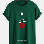 Regular Fit Inverted Rose Slogan Print Cotton T-Shirt