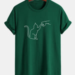 Regular Fit Fist Bump Cat Print Cotton T-Shirt