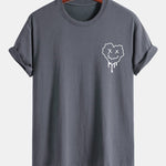 Regular Fit Dissolving Heart Smiley Face Print Cotton T-Shirt