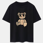Plaid Pattern Dissolving Bear Print Oversize T-Shirt & Shorts