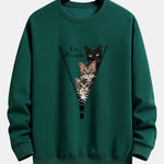 Zipper Cat Print Relax Fit Sweatshirt