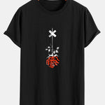 Hanging Rose Print Cotton Arc Hem T-Shirt