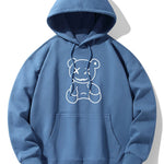Line Shaped Bear Print Drop Shoulder Relaxed Hoodie