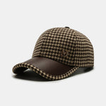 Vintage Houndstooth M Letter Woolen Fabric Baseball Cap