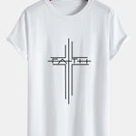Faith Crucifix Line Print Cotton Arc Hem T-Shirt