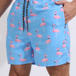 Flamingo Print Swim Shorts With Compression Liner