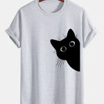 Regular Fit Black Cat Looking Out Print Cotton T-Shirt