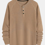 3 Pieces Long Sleeve Arc Hem Waffle Henley Shirt