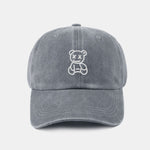 Neutral Casual Washed Cotton Sun Shading Baseball Cap With Teddy Bear Pattern