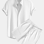 Muscle Fit Ribbed Stand Collar Shirt & Shorts