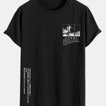 Waves Ukiyo-e Slogan Print Cotton Arc Hem T-Shirt