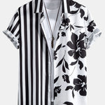 Floral Stripe Patchwork Print Button Up Shirt & Swim Shorts